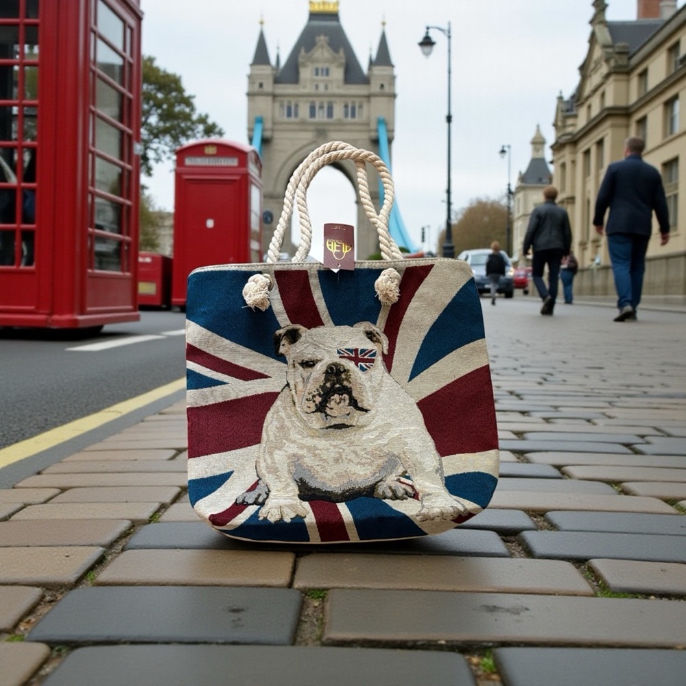 Alfa Bags Classic Collection USA London Tote Bag with Bull Dog - Picture 3 of 6